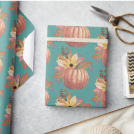 Höstpumpa blomster terrakotta orange och teal  presentpapper
