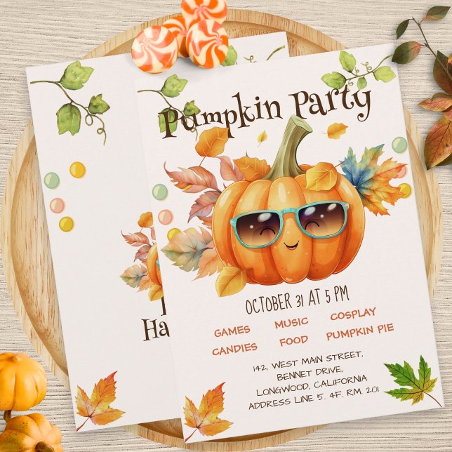 Höstpumpa Halloween födelsedagsfest inbjudan (Skapare uppladdad)
