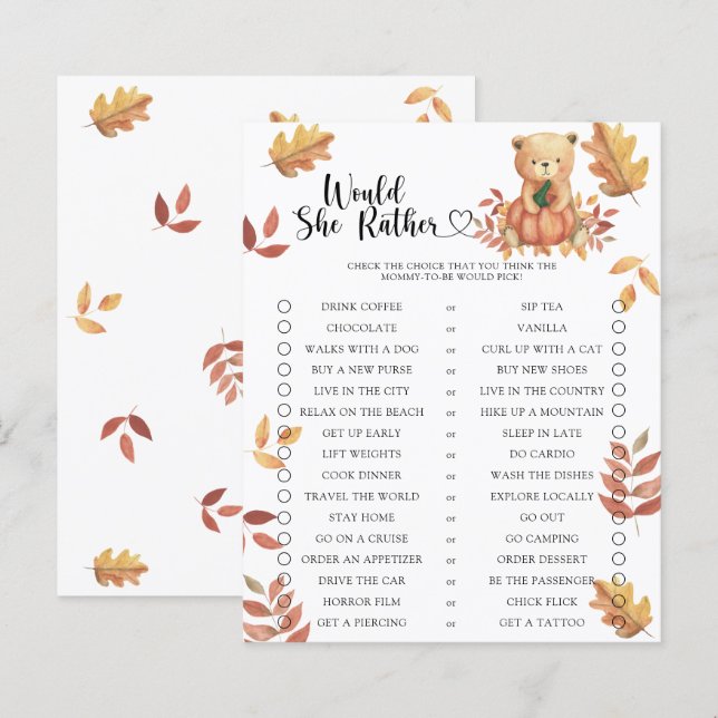 Höstpumpa / Honungsskägg baby shower spel (Fram/baksida)