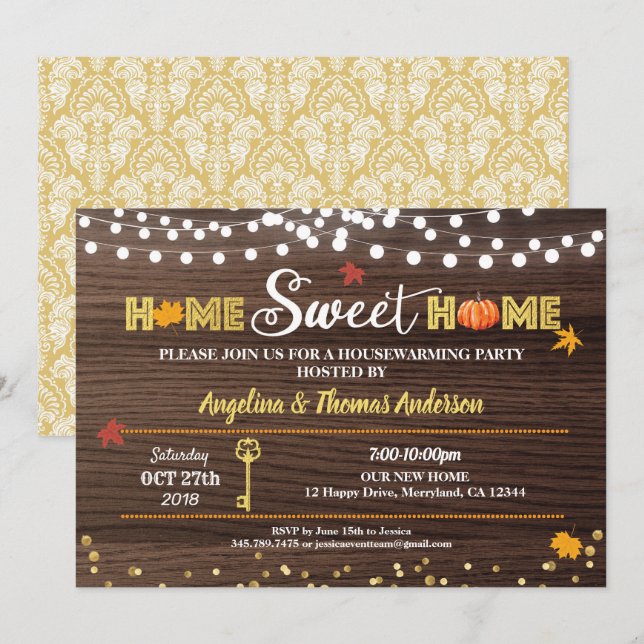 Höstpumpa i party, höstpumpa från Fall Homeuppvärm Inbjudningar (Fram/baksida)