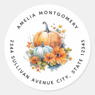 Höstpumpa med blommor och blommor - Adress Runt Klistermärke