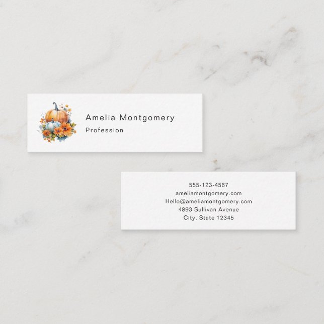 Höstpumpa med blommor och blommor mini visitkort (Fram/baksida)