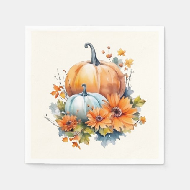 Höstpumpa med blommor och blommor pappersservett (Framsidan)