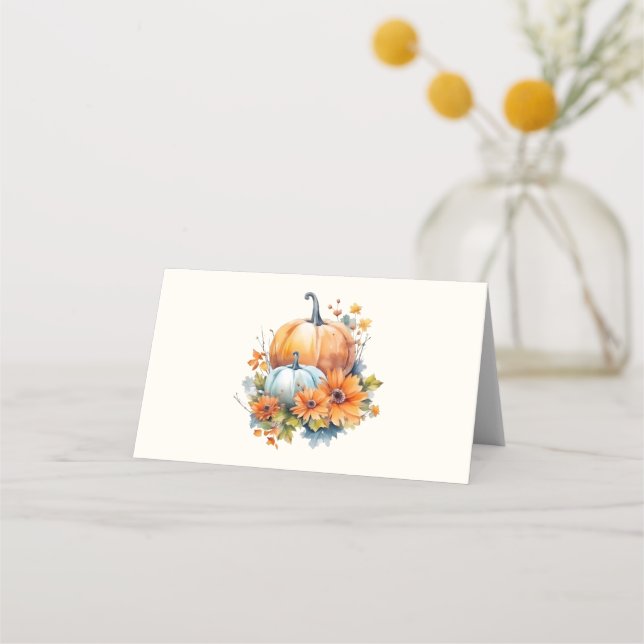 Höstpumpa med blommor och blommor placeringskort (Framsida)