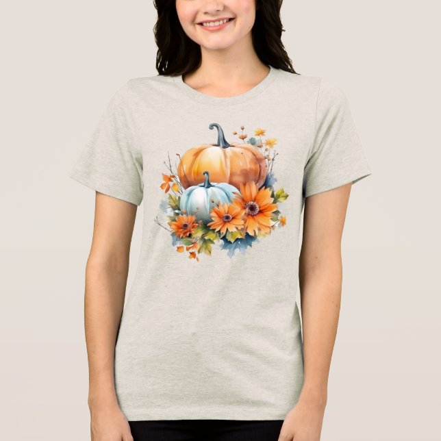 Höstpumpa med blommor och blommor t shirt (Framsida)
