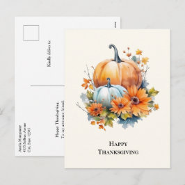 Höstpumpa med blommor, Thanksgiving Helg Vykort