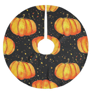 Höstpumpa med vattentfärg, Halloween-utskrift Julgransmatta Borstad Polyester