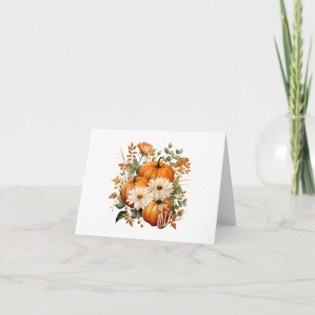 Höstpumpa och blommig illustration  kort (Framsida)