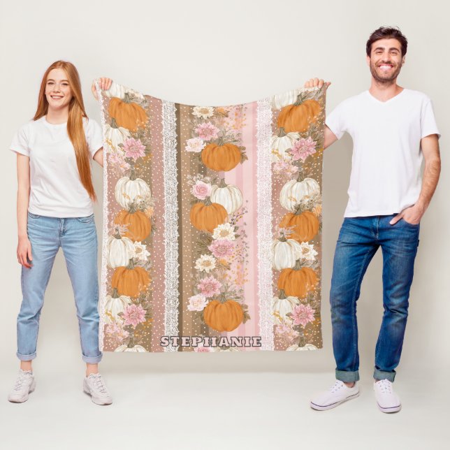 Höstpumpa och Blommigt Snöre sjölösa Mönster Fleecefilt (På plats)