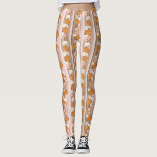 Höstpumpa och Blommigt Snöre sjölösa Mönster Leggings