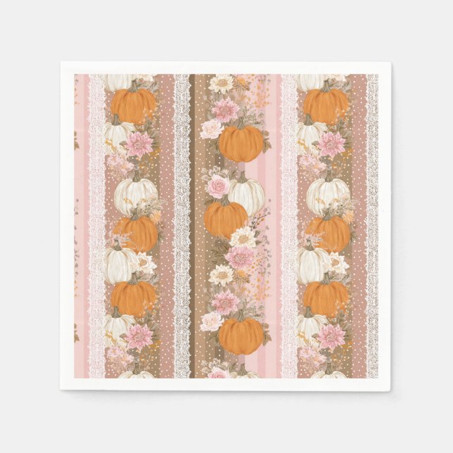 Höstpumpa och Blommigt Snöre sjölösa Mönster Pappersservett (Framsidan)