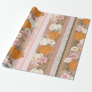 Höstpumpa och Blommigt Snöre sjölösa Mönster Presentpapper