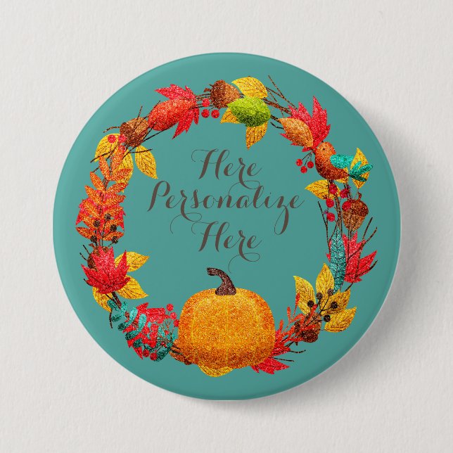 Höstpumpa och höstlövskrans knapp (Framsida)