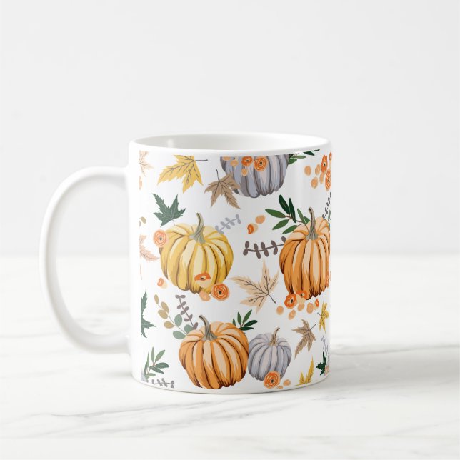 Höstpumpa och orangar mönster kaffemugg (Vänster)