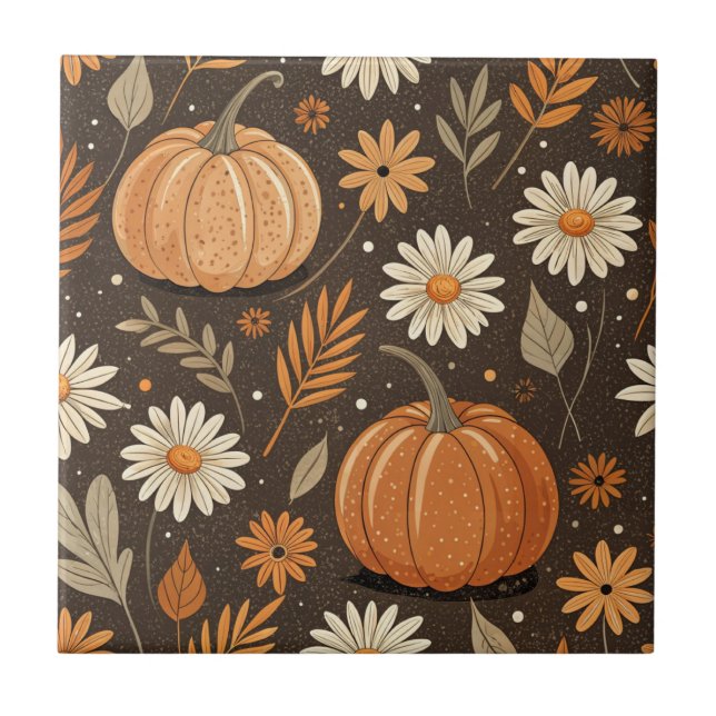 Höstpumpa och tusenskönas blomster mönster kakelplatta (Framsidan)