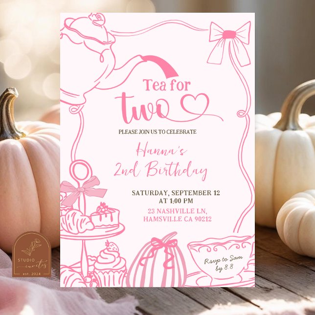 Höstpumpa ROSA Klotter Handritad Tea for Two  Inbjudningar (Skapare uppladdad)
