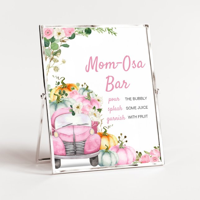 Höstpumpa Rosa Lastbil Mamma Osa Barskylt Poster (Little Pumpkin Pink Truck Baby Shower Mom Osa Bar Sign)