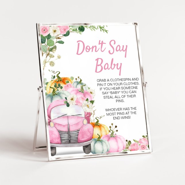 Höstpumpa Rosa Lastbil Säga Inte Bebis Skylt (Little Pumpkin Pink Truck Baby Shower Don't Say Baby Sign)