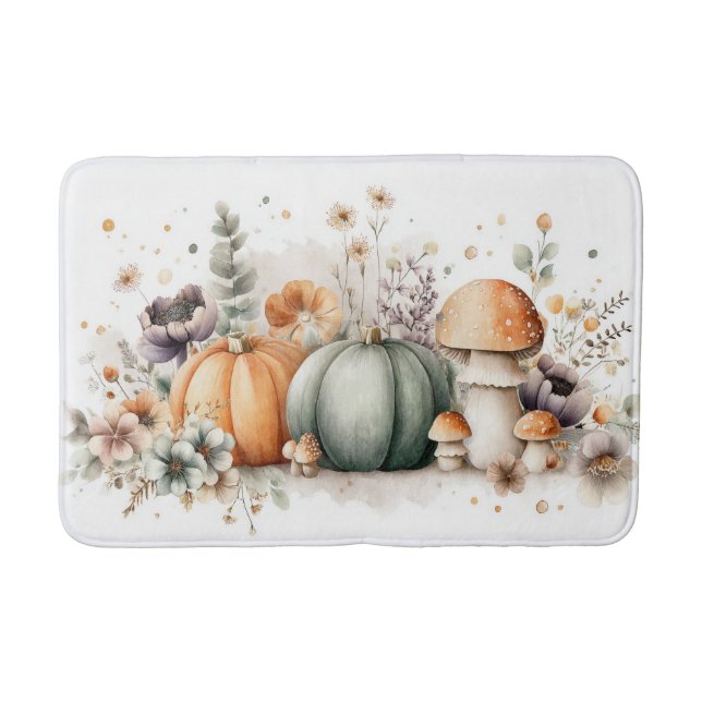 Höstpumpa, svampar och blommor badrumsmatta (Framsidan)