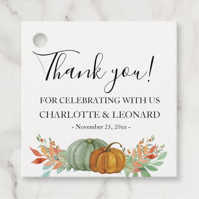 Höstpumpa tacktagg gåvor etiketter (Framsida)