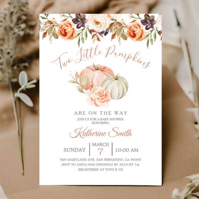 Höstpumpa Två Små Pumpa Barnkalas Inbjudningar (Skapare uppladdad)