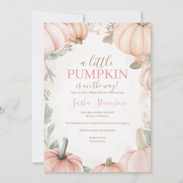 Höstpumpa vattenfärg baby shower  inbjudningar (Framsida)