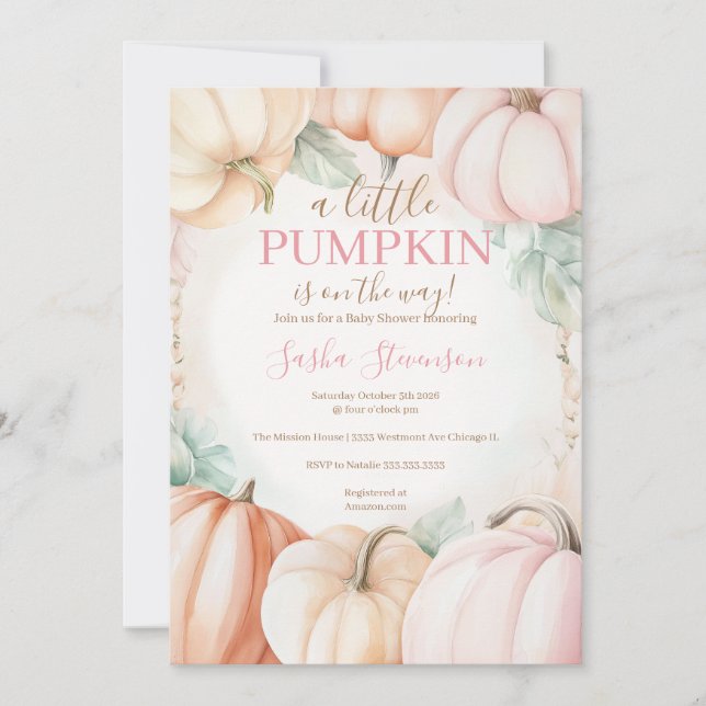 Höstpumpa vattenfärg baby shower  inbjudningar (Framsida)