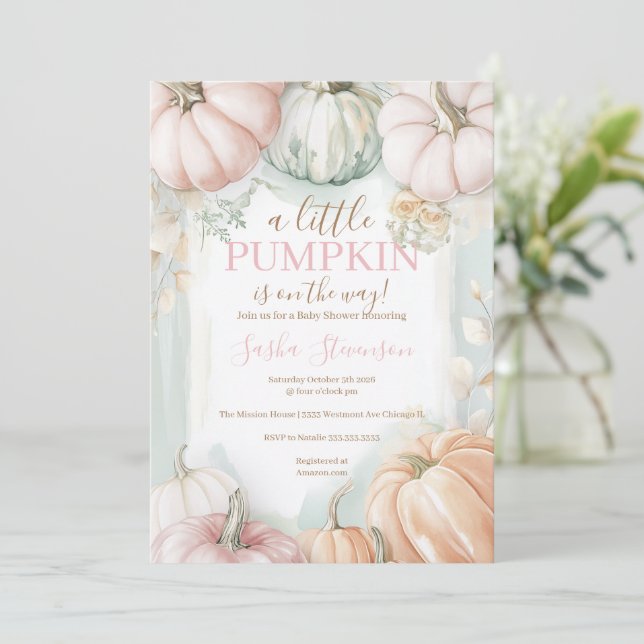 Höstpumpa vattenfärg baby shower  inbjudningar (Stående Fram)