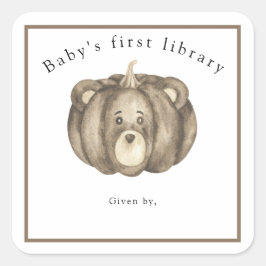 Höstpumpabjörn - baby's första bibliotek fyrkantigt klistermärke