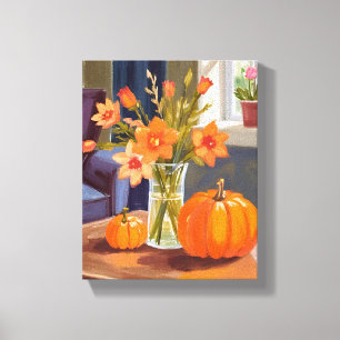 Höstpumpabukett Orange blommor höst Canvastryck
