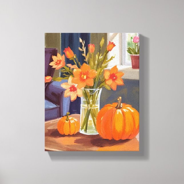 Höstpumpabukett | Orange blommor höst Canvastryck (Framsida)