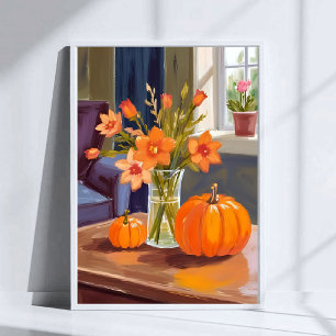 Höstpumpabukett   Orange blommor höst Poster