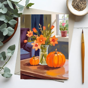 Höstpumpabukett   Orange blommor höst Vykort