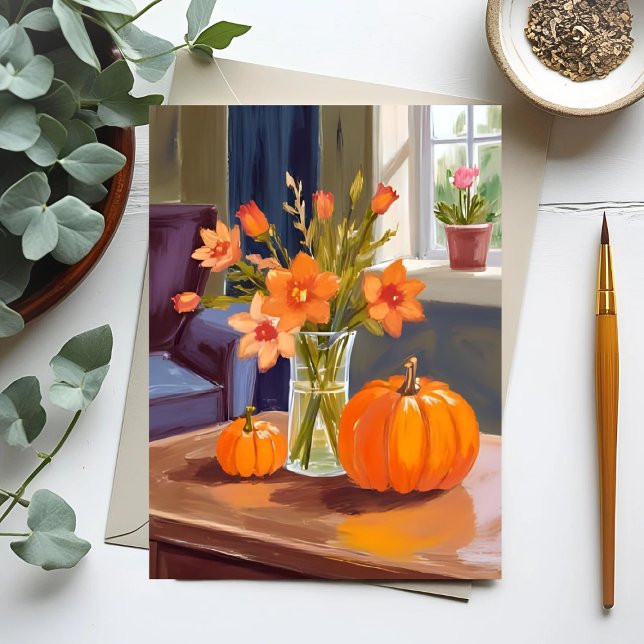 Höstpumpabukett | Orange blommor höst Vykort (Skapare uppladdad)