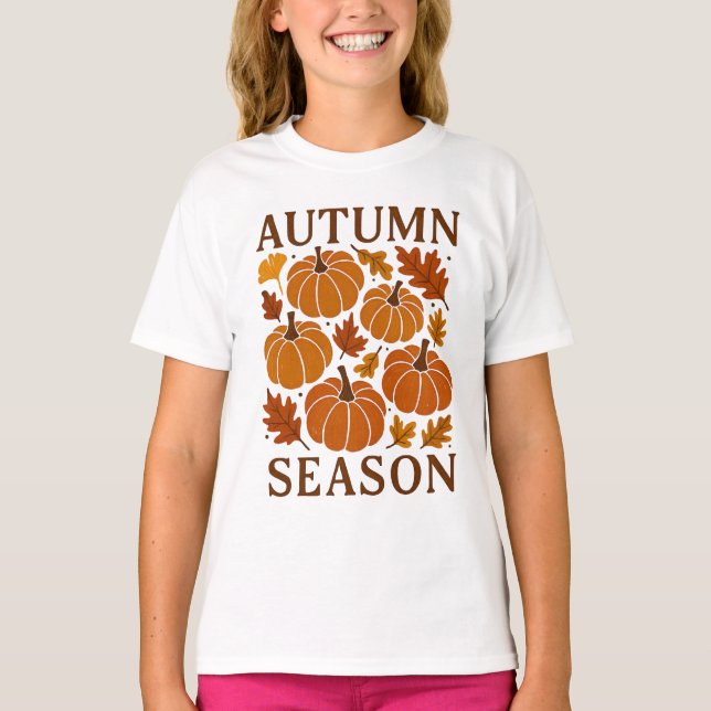 Höstpumpar Fallna Löv Skördemåne T Shirt (Framsida)