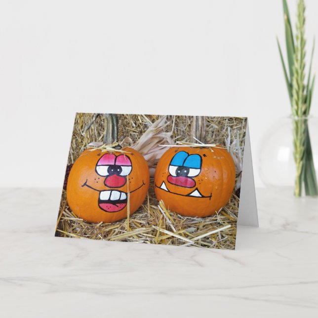 höstpumpar med lustiga ansikte kort (Framsida)