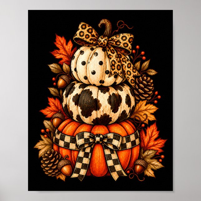 Höstpumpastapel leopardbåge rutig höst poster (Framsidan)