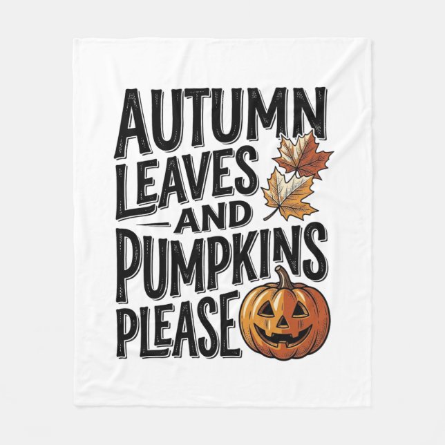 Höstpumpatröja med blad och Halloween-vibbar Fleecefilt (Framsidan)