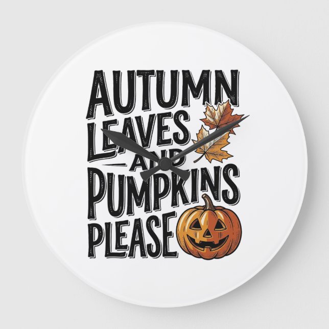 Höstpumpatröja med blad och Halloween-vibbar Stor Klocka (Framsida)