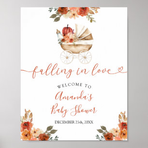 Höstpumpavagn Blommig Baby Shower Välkommen Poster