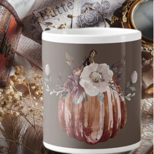 Höstpumpbrun blommigt, terracotta, plumb jumbo mugg