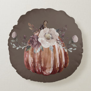 Höstpumpbrun blommigt, terracotta, plumb rund kudde