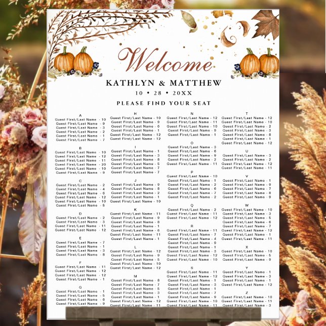 Höstpumpkin Fall Wedding Alphabetical Seating Poster (Skapare uppladdad)