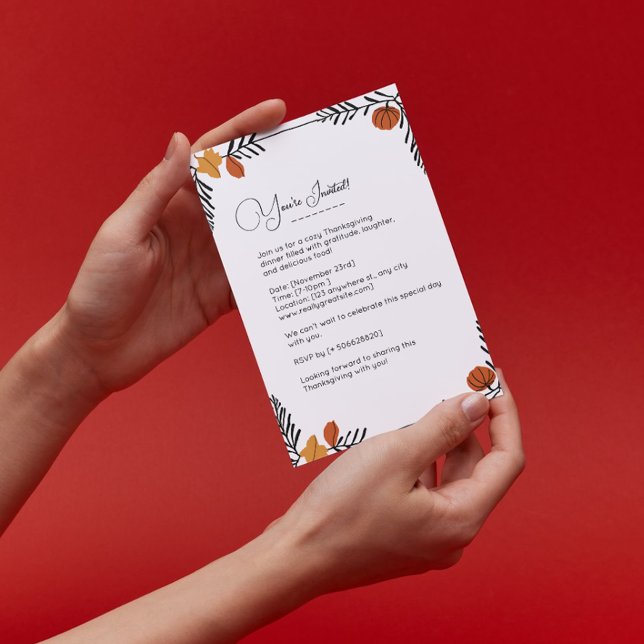 Höstpumpkin Löv Ram Thanksgiving Inbjudningar (Autumn Pumpkin Leaves Frame Thanksgiving Invitation)