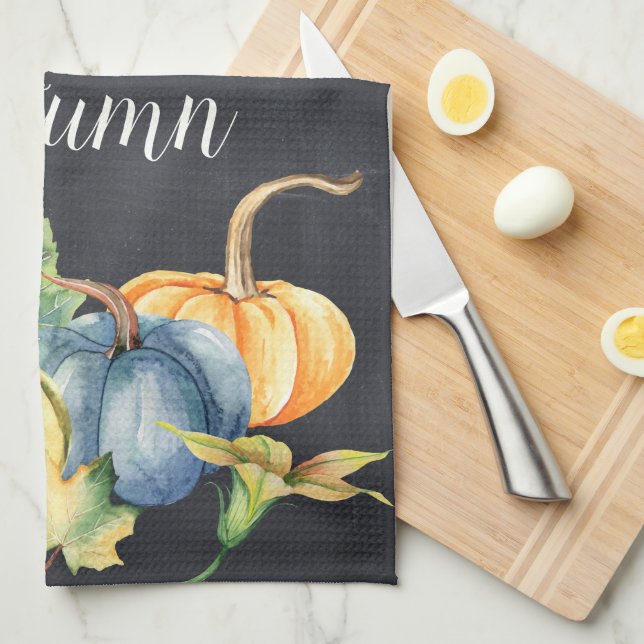 Höstpumpkin Watercolor Rustic Chalkboard Kökshandduk (Vikt i Fjärdedel)
