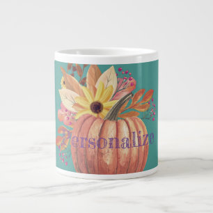 Höstpumpor blommigt teracotta orange och teal jumbo mugg