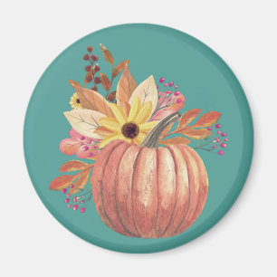 Höstpumpor blommigt teracotta orange och teal magnet