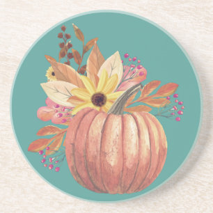 Höstpumpor blommigt teracotta orange och teal underlägg