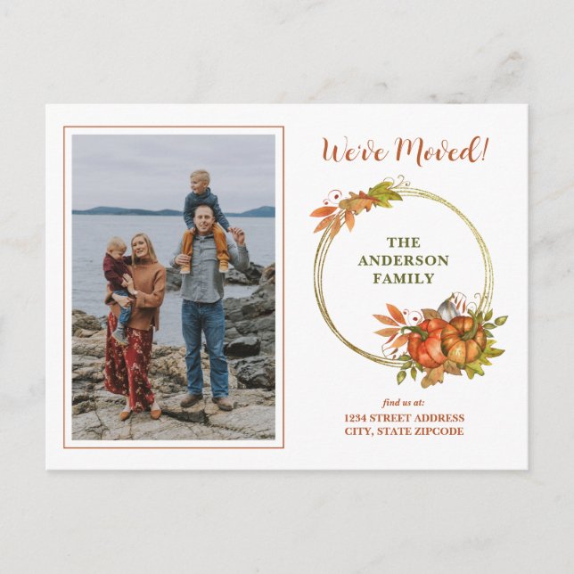 Höstpumpor Foto Vi Har Flyttat Nytt Hem Meddelande Vykort (Framsida)