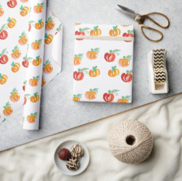 Höstpumpor Handmålad Orange Inpackningspapper Presentpapper